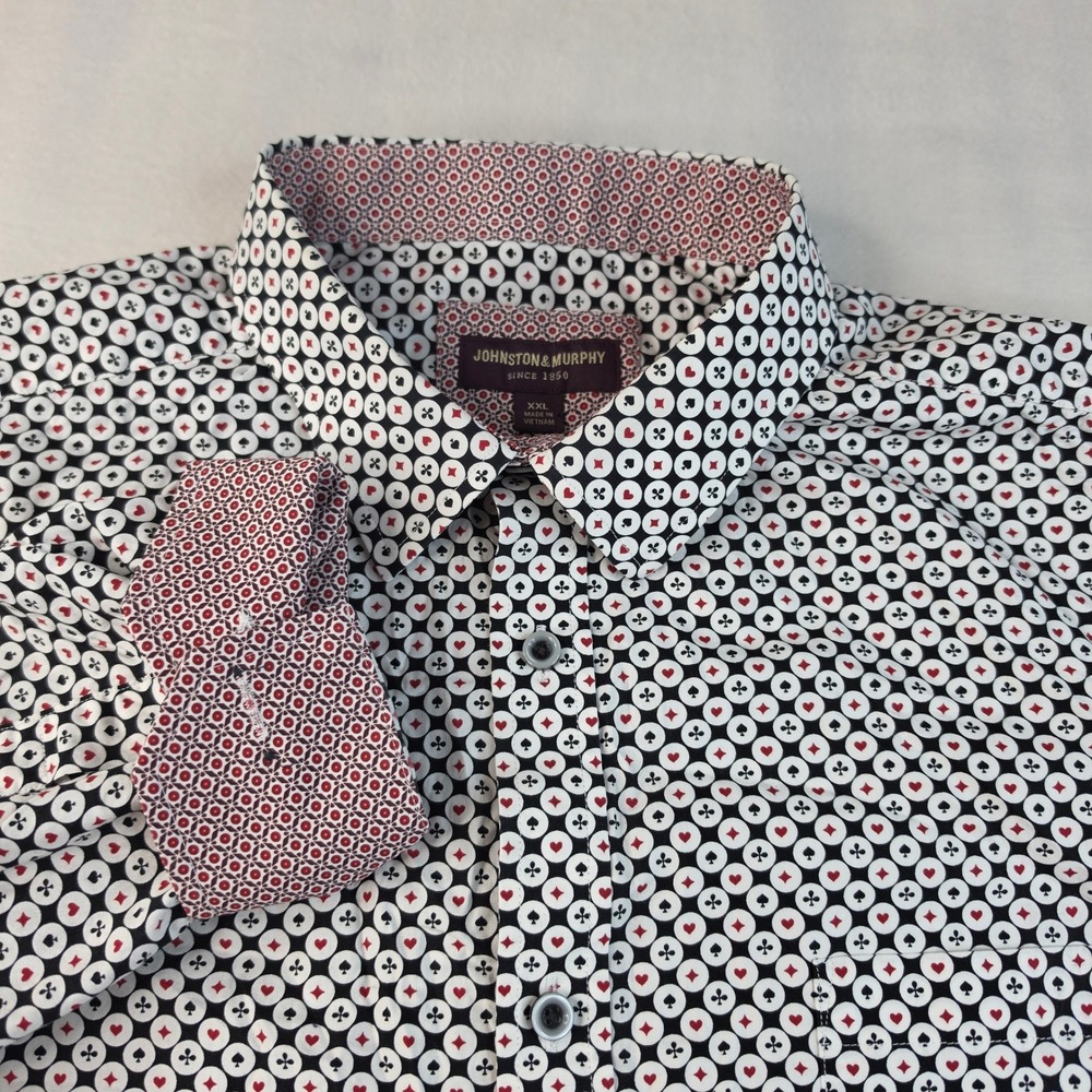 Johnston & Murphy Shirt Mens XXL White Card Print Cotton Long Sleeve Button